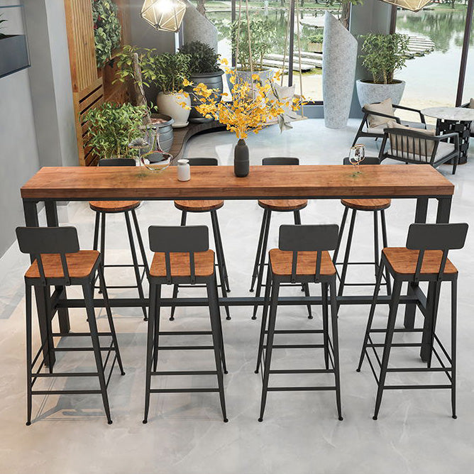 Rectangular Pine Wood Top Bar Table Industrial Bar Table with Black Trestle Base 102.4"L x 15.7"W x 41.3"H Without Chairs Clearhalo 'Bar Furniture' 'Bar Tables' 'bar_tables' 'furn' 'furn_bar_tables' 'Furniture' 'Kitchen & Dining Furniture' 5652160