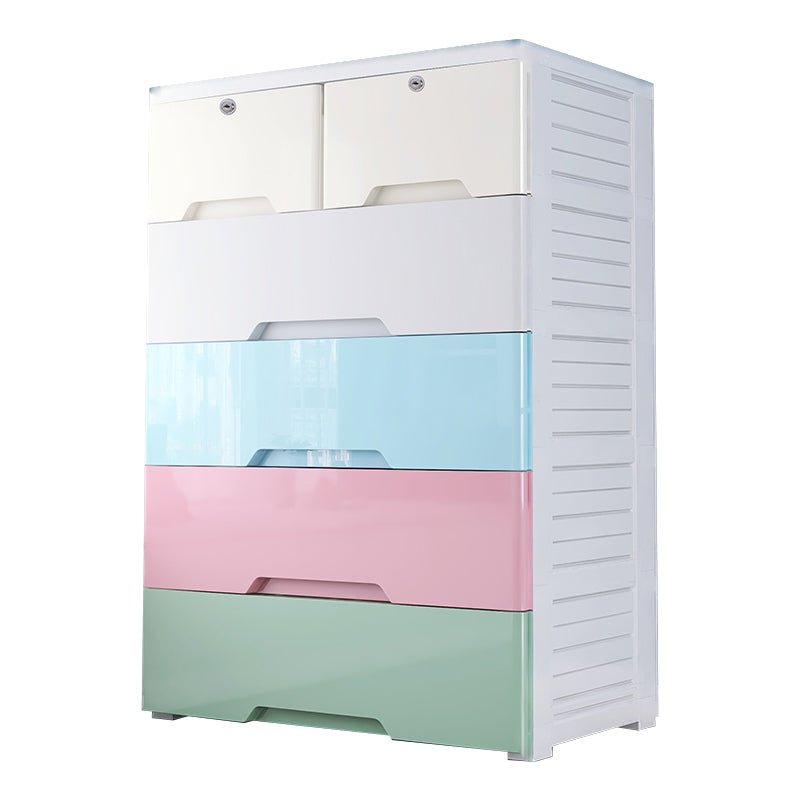 Plastic Home Non-Hanging Armoire Modern Style Storage Cabinet with Caster Wheels 27.5"L x 14.5"W x 42"H Multi-Color 6 Clearhalo 'Armoires & Wardrobes' 'armoires_wardrobes' 'Bedroom Furniture' 'furn' 'furn_armoires_wardrobes' 'Furniture' 5652325