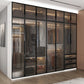 Brown Glass Door Wardrobe for Home Contemporary Hinged Door Storage Cabinet