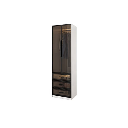 Brown Glass Door Wardrobe for Home Contemporary Hinged Door Storage Cabinet