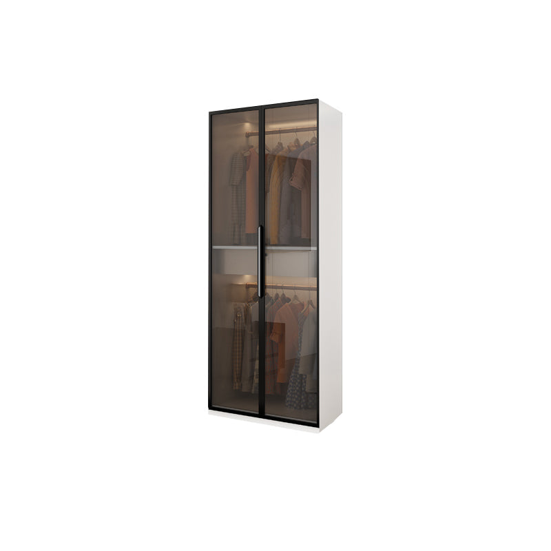 Brown Glass Door Wardrobe for Home Contemporary Hinged Door Storage Cabinet