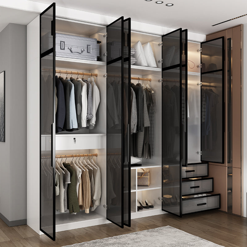 Brown Glass Door Wardrobe for Home Contemporary Hinged Door Storage Cabinet