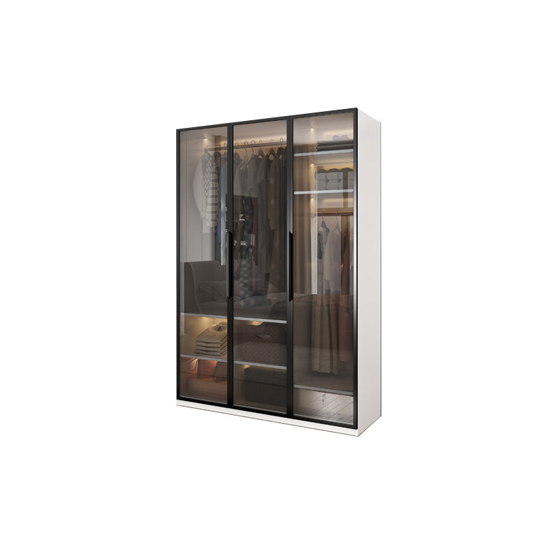 Brown Glass Door Wardrobe for Home Contemporary Hinged Door Storage Cabinet
