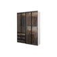 Brown Glass Door Wardrobe for Home Contemporary Hinged Door Storage Cabinet