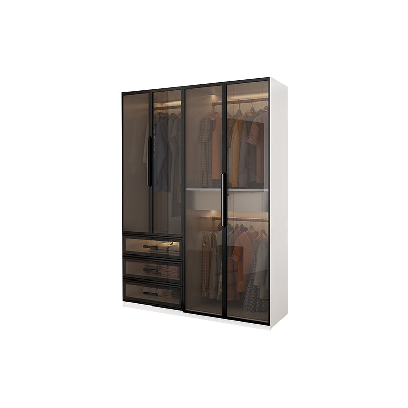 Brown Glass Door Wardrobe for Home Contemporary Hinged Door Storage Cabinet