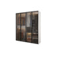 Brown Glass Door Wardrobe for Home Contemporary Hinged Door Storage Cabinet