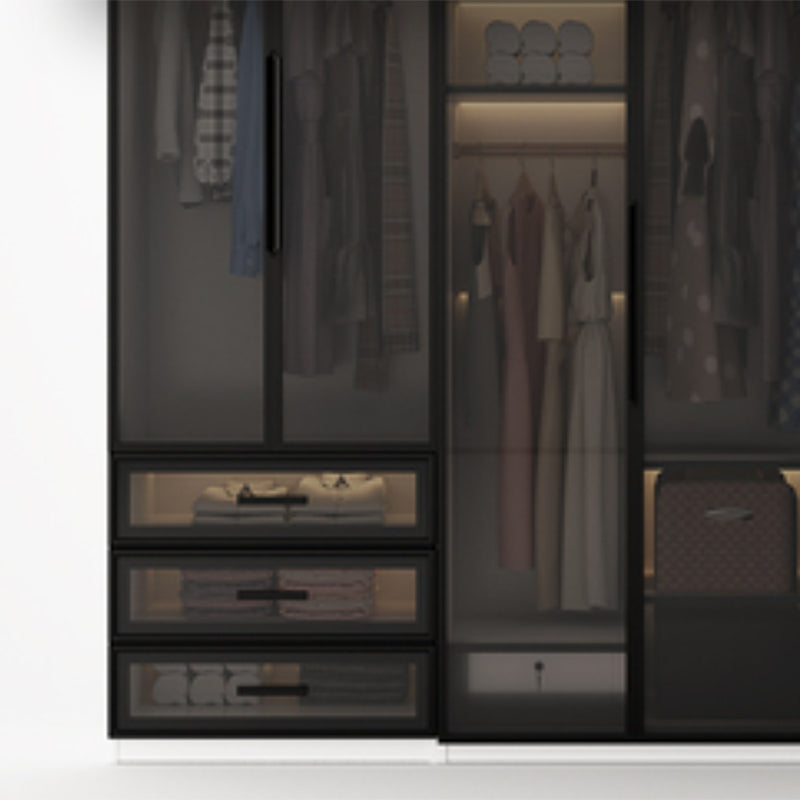 Brown Glass Door Wardrobe for Home Contemporary Hinged Door Storage Cabinet