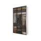 Brown Glass Door Wardrobe for Home Contemporary Hinged Door Storage Cabinet