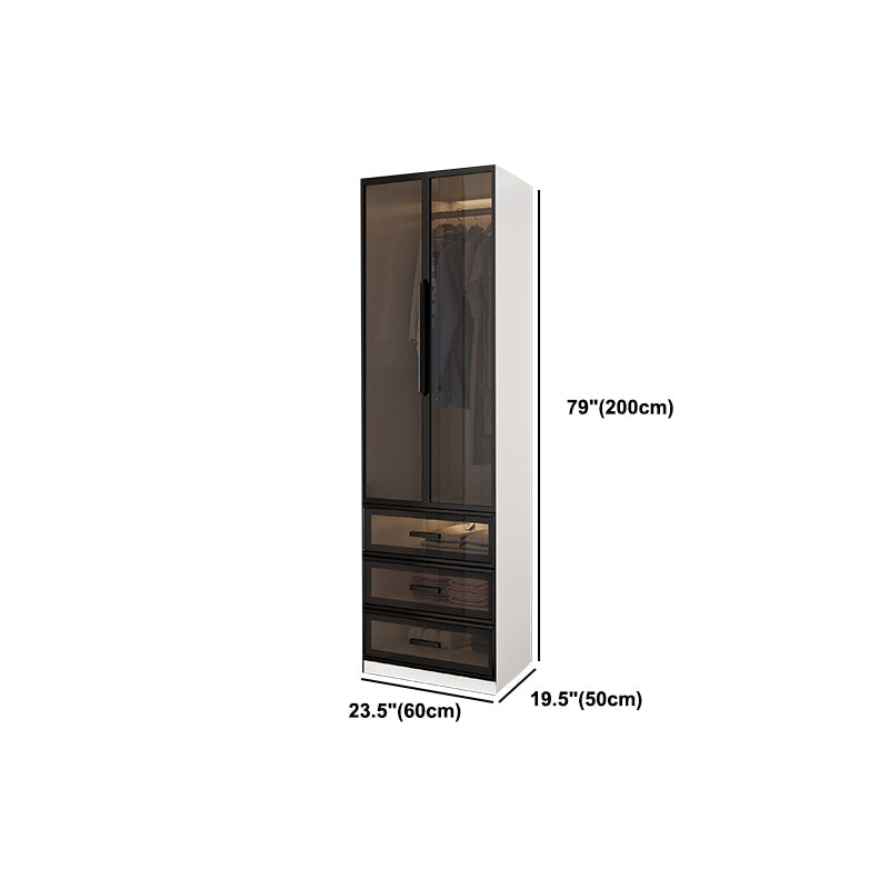 Brown Glass Door Wardrobe for Home Contemporary Hinged Door Storage Cabinet