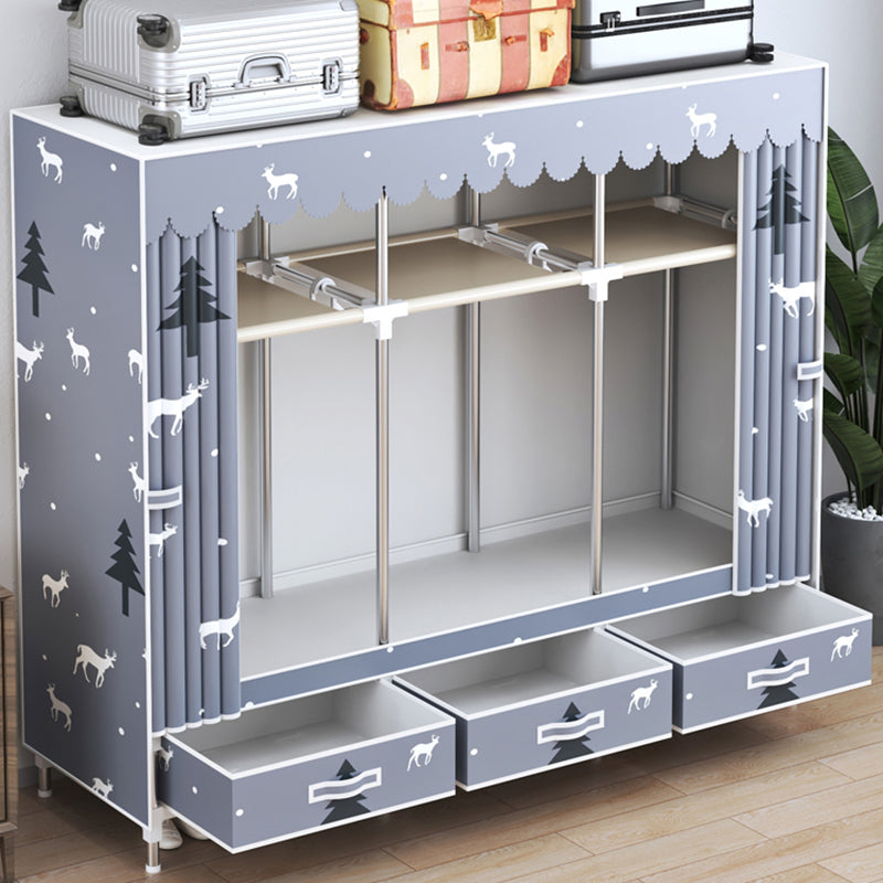 Modern Style Wardrobe Armoire Silver Steel Frame Wardrobe with Drawer Clearhalo 'Armoires & Wardrobes' 'armoires_wardrobes' 'Bedroom Furniture' 'furn' 'furn_armoires_wardrobes' 'Furniture' 5652385