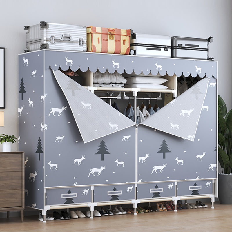 Modern Style Wardrobe Armoire Silver Steel Frame Wardrobe with Drawer Clearhalo 'Armoires & Wardrobes' 'armoires_wardrobes' 'Bedroom Furniture' 'furn' 'furn_armoires_wardrobes' 'Furniture' 5652389