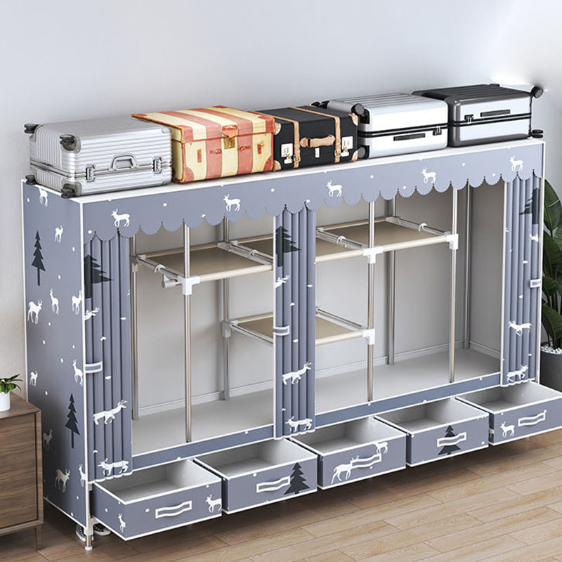 Modern Style Wardrobe Armoire Silver Steel Frame Wardrobe with Drawer Clearhalo 'Armoires & Wardrobes' 'armoires_wardrobes' 'Bedroom Furniture' 'furn' 'furn_armoires_wardrobes' 'Furniture' 5652391