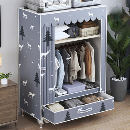 Modern Style Wardrobe Armoire Silver Steel Frame Wardrobe with Drawer 24"L x 18"W x 65"H Purple Clearhalo 'Armoires & Wardrobes' 'armoires_wardrobes' 'Bedroom Furniture' 'furn' 'furn_armoires_wardrobes' 'Furniture' 5652396