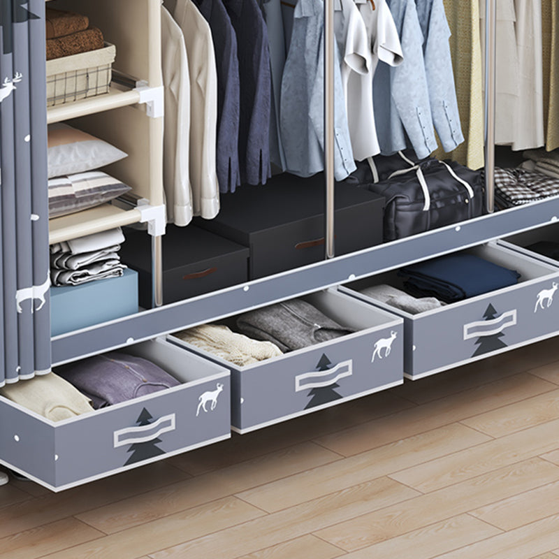 Modern Style Wardrobe Armoire Silver Steel Frame Wardrobe with Drawer Clearhalo 'Armoires & Wardrobes' 'armoires_wardrobes' 'Bedroom Furniture' 'furn' 'furn_armoires_wardrobes' 'Furniture' 5652397