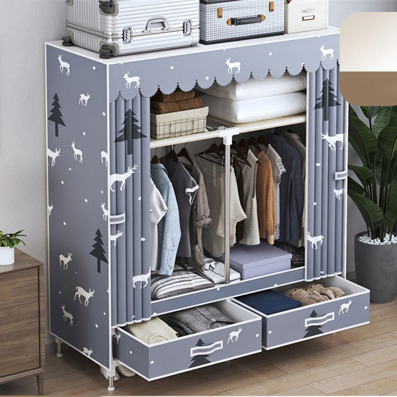 Modern Style Wardrobe Armoire Silver Steel Frame Wardrobe with Drawer 39"L x 18"W x 65"H Purple Clearhalo 'Armoires & Wardrobes' 'armoires_wardrobes' 'Bedroom Furniture' 'furn' 'furn_armoires_wardrobes' 'Furniture' 5652398