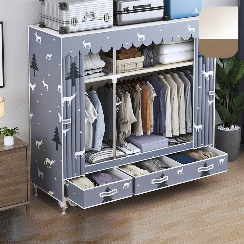 Modern Style Wardrobe Armoire Silver Steel Frame Wardrobe with Drawer 51"L x 18"W x 65"H Purple Clearhalo 'Armoires & Wardrobes' 'armoires_wardrobes' 'Bedroom Furniture' 'furn' 'furn_armoires_wardrobes' 'Furniture' 5652400