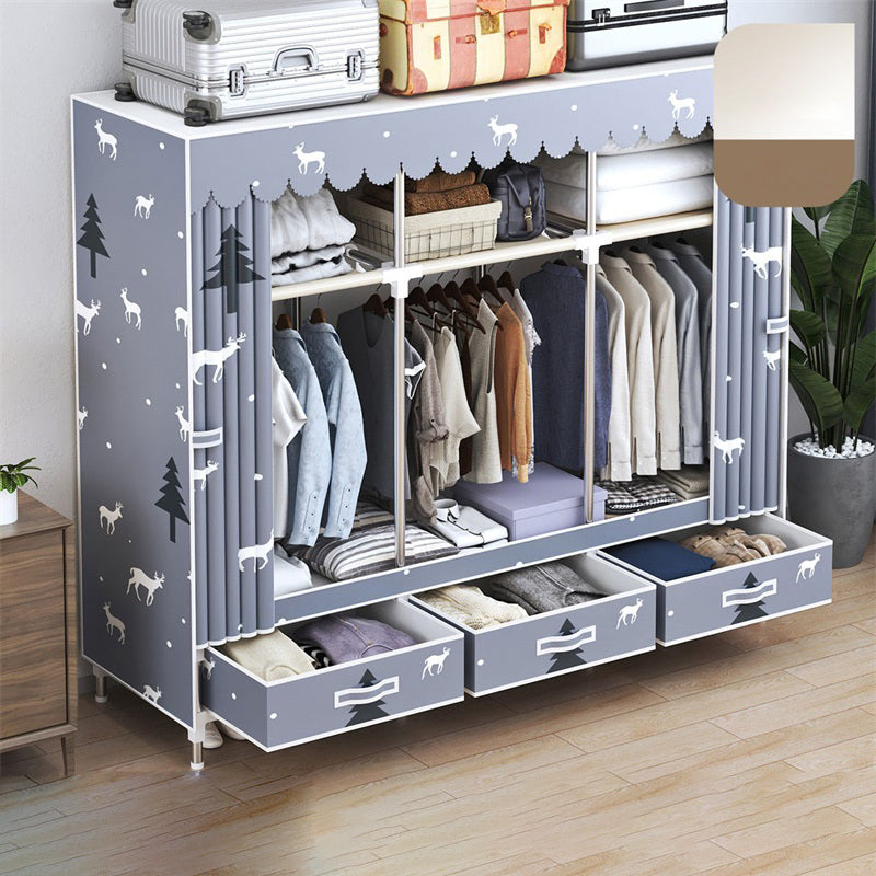 Modern Style Wardrobe Armoire Silver Steel Frame Wardrobe with Drawer 59"L x 18"W x 65"H Purple Clearhalo 'Armoires & Wardrobes' 'armoires_wardrobes' 'Bedroom Furniture' 'furn' 'furn_armoires_wardrobes' 'Furniture' 5652401