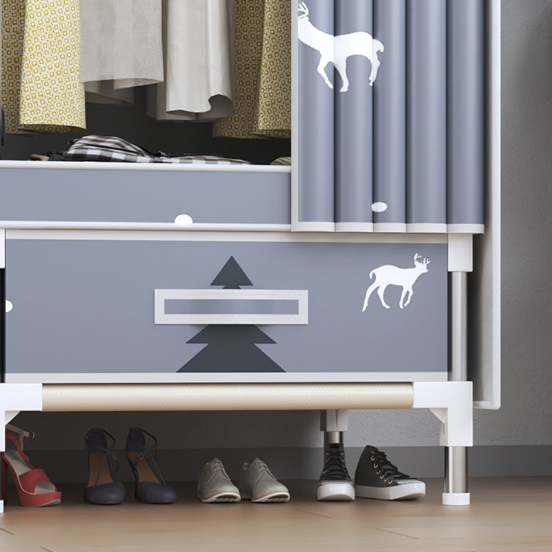 Modern Style Wardrobe Armoire Silver Steel Frame Wardrobe with Drawer Clearhalo 'Armoires & Wardrobes' 'armoires_wardrobes' 'Bedroom Furniture' 'furn' 'furn_armoires_wardrobes' 'Furniture' 5652402