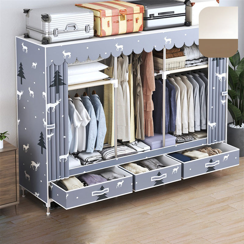 Modern Style Wardrobe Armoire Silver Steel Frame Wardrobe with Drawer 65"L x 18"W x 65"H Purple Clearhalo 'Armoires & Wardrobes' 'armoires_wardrobes' 'Bedroom Furniture' 'furn' 'furn_armoires_wardrobes' 'Furniture' 5652404