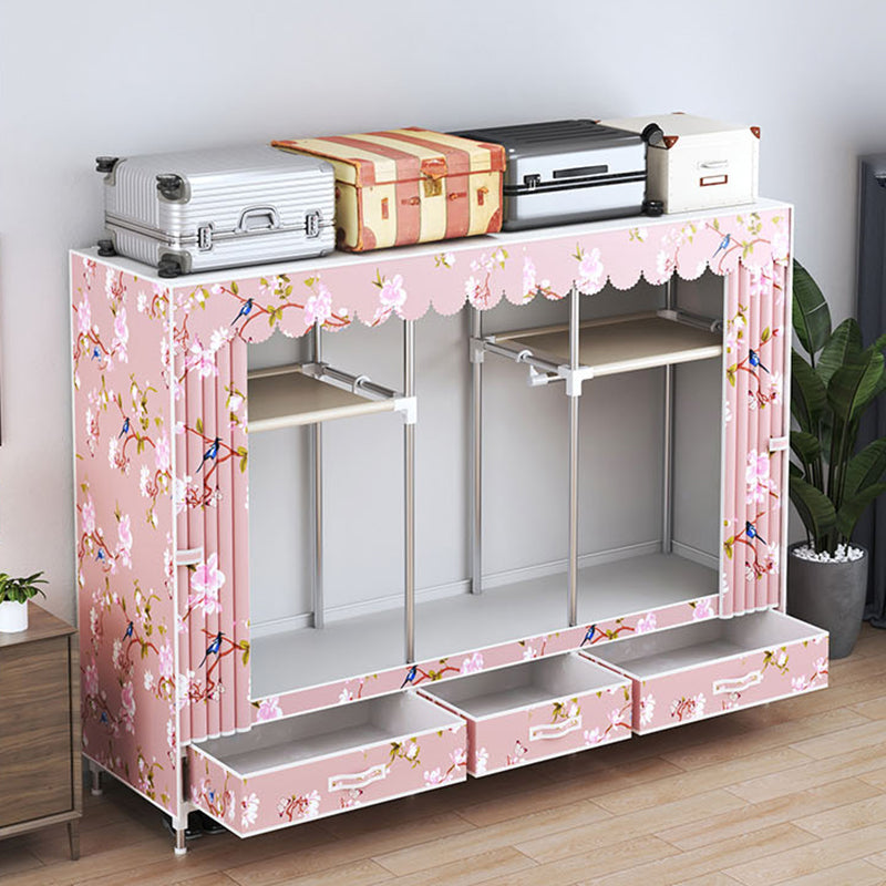 Modern Style Wardrobe Armoire Silver Steel Frame Wardrobe with Drawer Clearhalo 'Armoires & Wardrobes' 'armoires_wardrobes' 'Bedroom Furniture' 'furn' 'furn_armoires_wardrobes' 'Furniture' 5652405