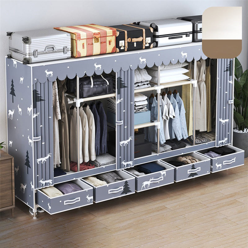 Modern Style Wardrobe Armoire Silver Steel Frame Wardrobe with Drawer 98.5"L x 18"W x 65"H Purple Clearhalo 'Armoires & Wardrobes' 'armoires_wardrobes' 'Bedroom Furniture' 'furn' 'furn_armoires_wardrobes' 'Furniture' 5652407