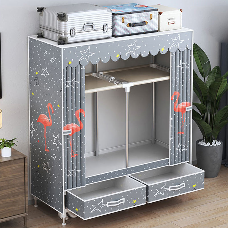 Modern Style Wardrobe Armoire Silver Steel Frame Wardrobe with Drawer Clearhalo 'Armoires & Wardrobes' 'armoires_wardrobes' 'Bedroom Furniture' 'furn' 'furn_armoires_wardrobes' 'Furniture' 5652409