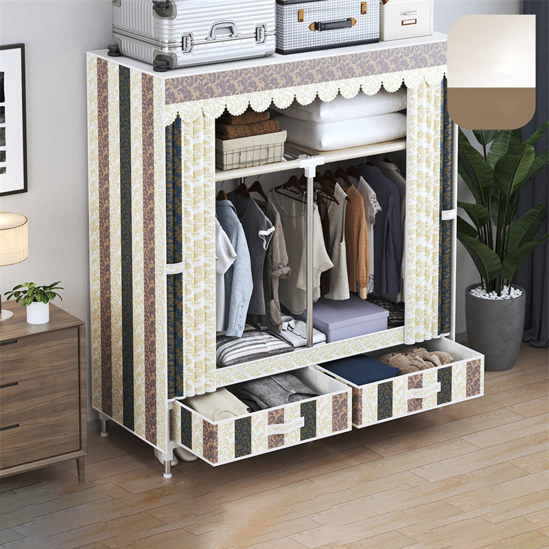 Modern Style Wardrobe Armoire Silver Steel Frame Wardrobe with Drawer 39"L x 18"W x 65"H Yellow Black Clearhalo 'Armoires & Wardrobes' 'armoires_wardrobes' 'Bedroom Furniture' 'furn' 'furn_armoires_wardrobes' 'Furniture' 5652410