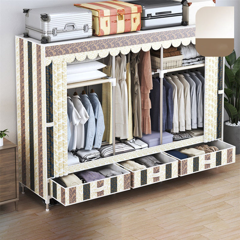 Modern Style Wardrobe Armoire Silver Steel Frame Wardrobe with Drawer 65"L x 18"W x 65"H Yellow Black Clearhalo 'Armoires & Wardrobes' 'armoires_wardrobes' 'Bedroom Furniture' 'furn' 'furn_armoires_wardrobes' 'Furniture' 5652415