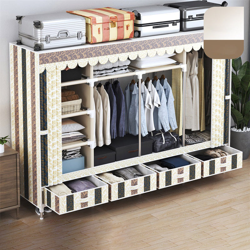 Modern Style Wardrobe Armoire Silver Steel Frame Wardrobe with Drawer 79"L x 18"W x 65"H Yellow Black Clearhalo 'Armoires & Wardrobes' 'armoires_wardrobes' 'Bedroom Furniture' 'furn' 'furn_armoires_wardrobes' 'Furniture' 5652416