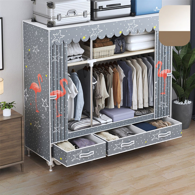 Modern Style Wardrobe Armoire Silver Steel Frame Wardrobe with Drawer 51"L x 18"W x 65"H Flamingo Clearhalo 'Armoires & Wardrobes' 'armoires_wardrobes' 'Bedroom Furniture' 'furn' 'furn_armoires_wardrobes' 'Furniture' 5652419