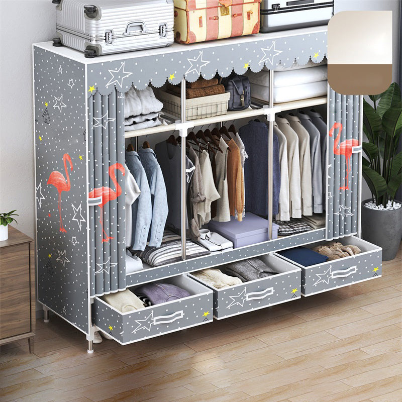 Modern Style Wardrobe Armoire Silver Steel Frame Wardrobe with Drawer 59"L x 18"W x 65"H Flamingo Clearhalo 'Armoires & Wardrobes' 'armoires_wardrobes' 'Bedroom Furniture' 'furn' 'furn_armoires_wardrobes' 'Furniture' 5652420