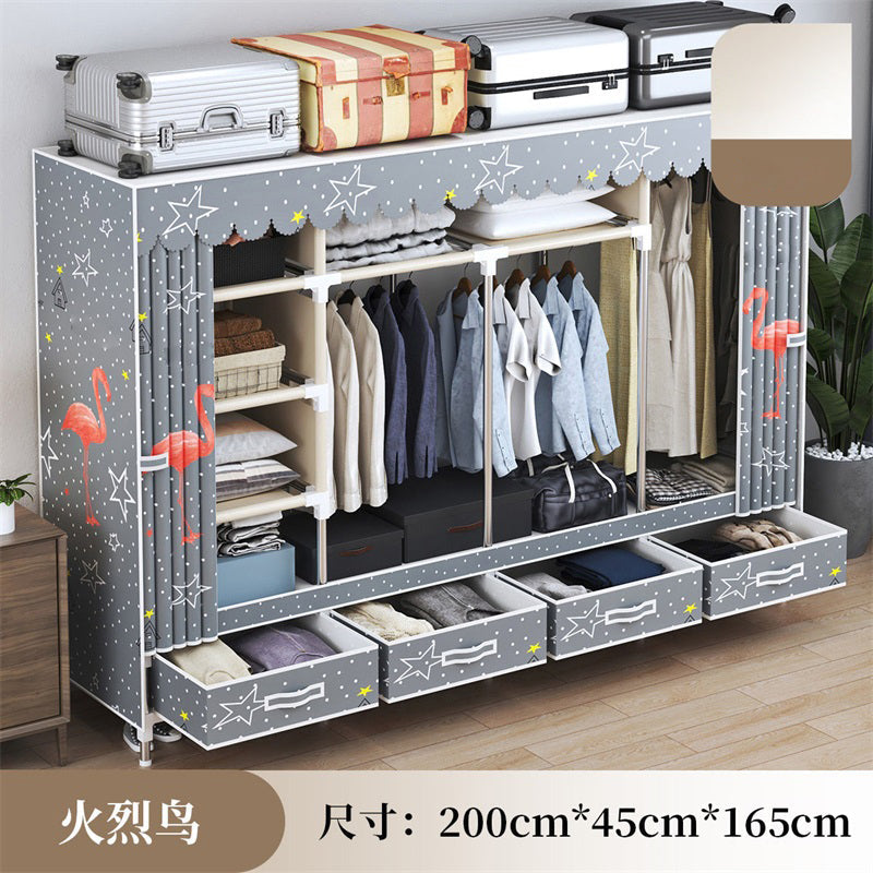 Modern Style Wardrobe Armoire Silver Steel Frame Wardrobe with Drawer 79"L x 18"W x 65"H Flamingo Clearhalo 'Armoires & Wardrobes' 'armoires_wardrobes' 'Bedroom Furniture' 'furn' 'furn_armoires_wardrobes' 'Furniture' 5652422