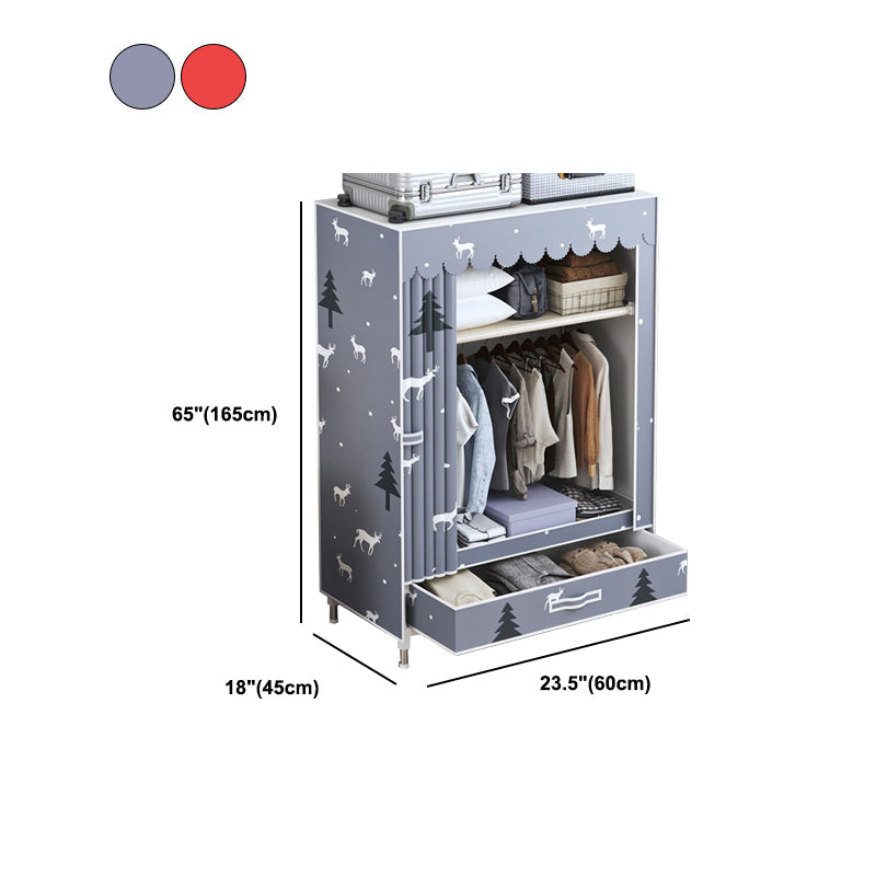 Modern Style Wardrobe Armoire Silver Steel Frame Wardrobe with Drawer Clearhalo 'Armoires & Wardrobes' 'armoires_wardrobes' 'Bedroom Furniture' 'furn' 'furn_armoires_wardrobes' 'Furniture' 5652424