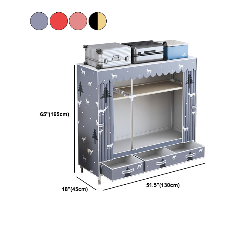 Modern Style Wardrobe Armoire Silver Steel Frame Wardrobe with Drawer Clearhalo 'Armoires & Wardrobes' 'armoires_wardrobes' 'Bedroom Furniture' 'furn' 'furn_armoires_wardrobes' 'Furniture' 5652426