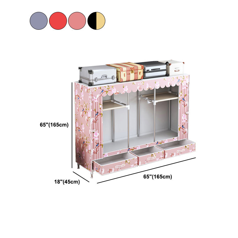 Modern Style Wardrobe Armoire Silver Steel Frame Wardrobe with Drawer Clearhalo 'Armoires & Wardrobes' 'armoires_wardrobes' 'Bedroom Furniture' 'furn' 'furn_armoires_wardrobes' 'Furniture' 5652428