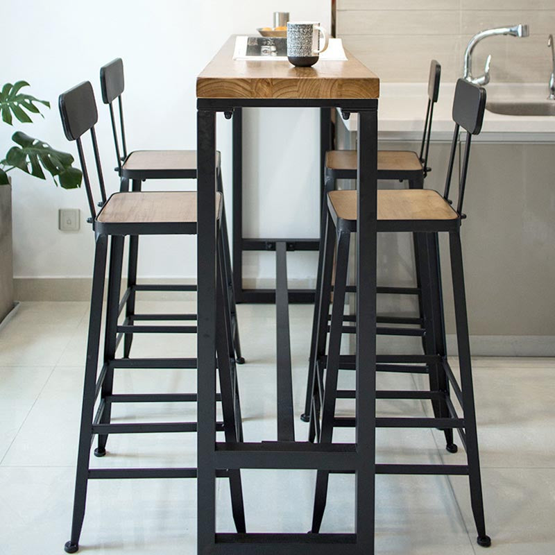 Juego de mesa de bar industrial de madera maciza, mesa de mostrador rectangular de 1/5 piezas con taburetes altos