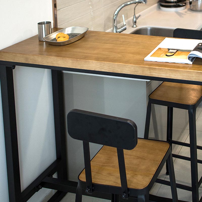 Juego de mesa de bar industrial de madera maciza, mesa de mostrador rectangular de 1/5 piezas con taburetes altos