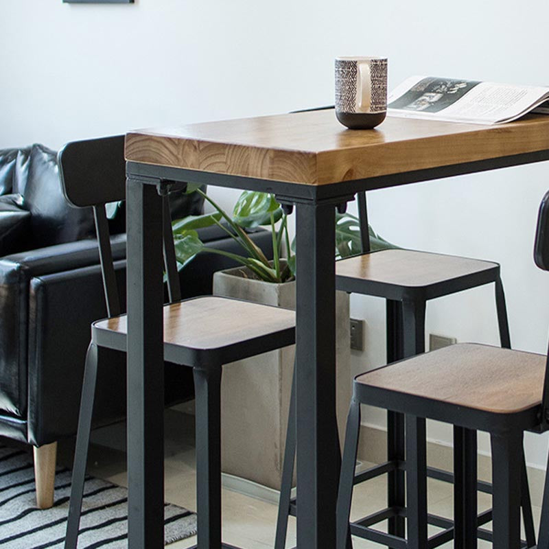 Juego de mesa de bar industrial de madera maciza, mesa de mostrador rectangular de 1/5 piezas con taburetes altos