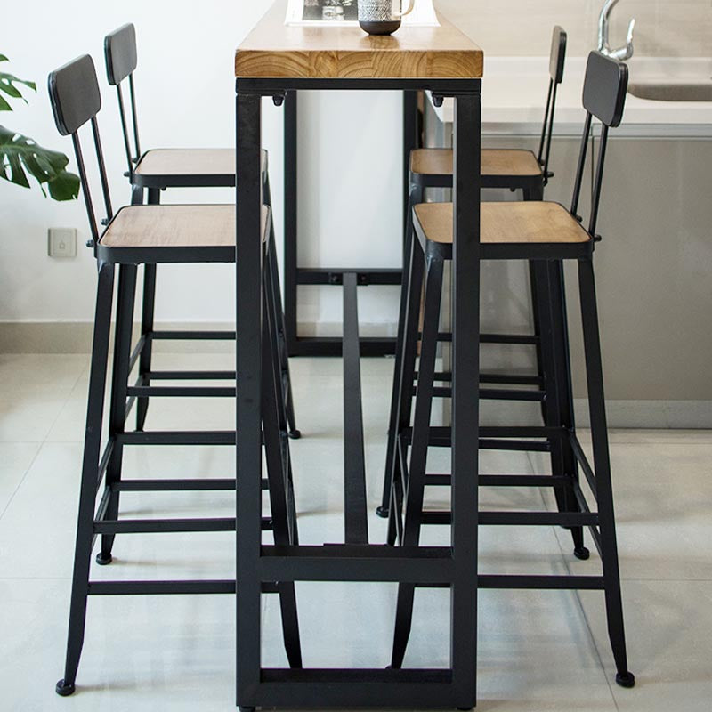 Juego de mesa de bar industrial de madera maciza, mesa de mostrador rectangular de 1/5 piezas con taburetes altos