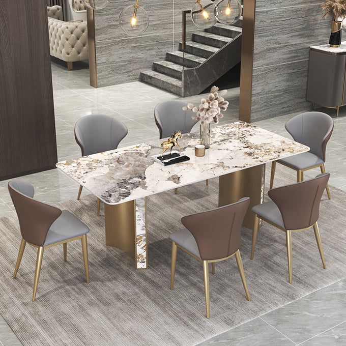 Luxurious Sintered Stone Top Dining Set Rectangle 1/3/4/5/7 Pieces Dining Room Table Set