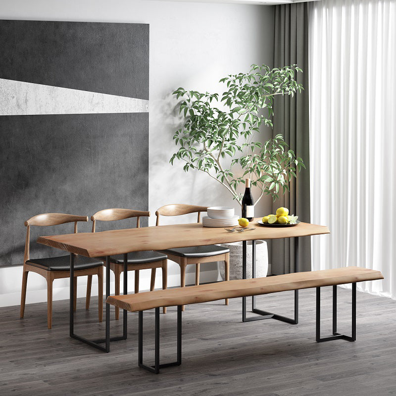 Industrial Wood Dining Set 1/2/5 Pieces Black Base Dining Furniture 5 Pieces: Table, 3 Chairs, 1 Bench Clearhalo 'Dining Room Sets' 'Dining Tables & Seating' 'dining_room_set' 'furn' 'furn_dining_room_set' 'Furniture' 'Kitchen & Dining Furniture' 5654771