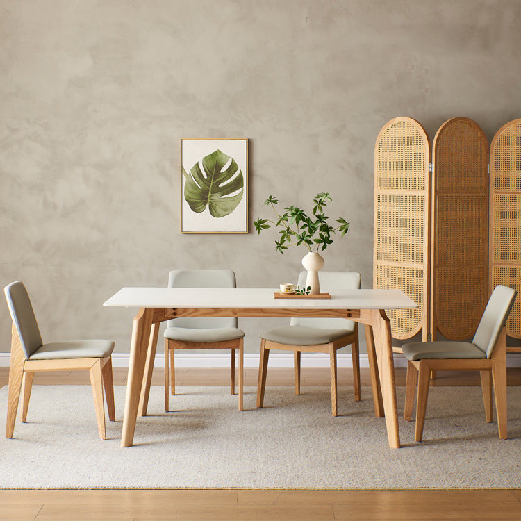 Moderne gesinterde stenen eettafelset rechthoekig 1/4/5-delige houten eetkamertafelset
