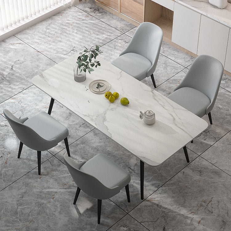 Modern 1/5/7 Pieces Dining Set Rectangle Stone Dining Table for Kitchen Dining Room 5 Pieces: Table, 4 Grey Chairs Clearhalo 'Dining Room Sets' 'Dining Tables & Seating' 'dining_room_set' 'furn' 'furn_dining_room_set' 'Furniture' 'Kitchen & Dining Furniture' 5654822