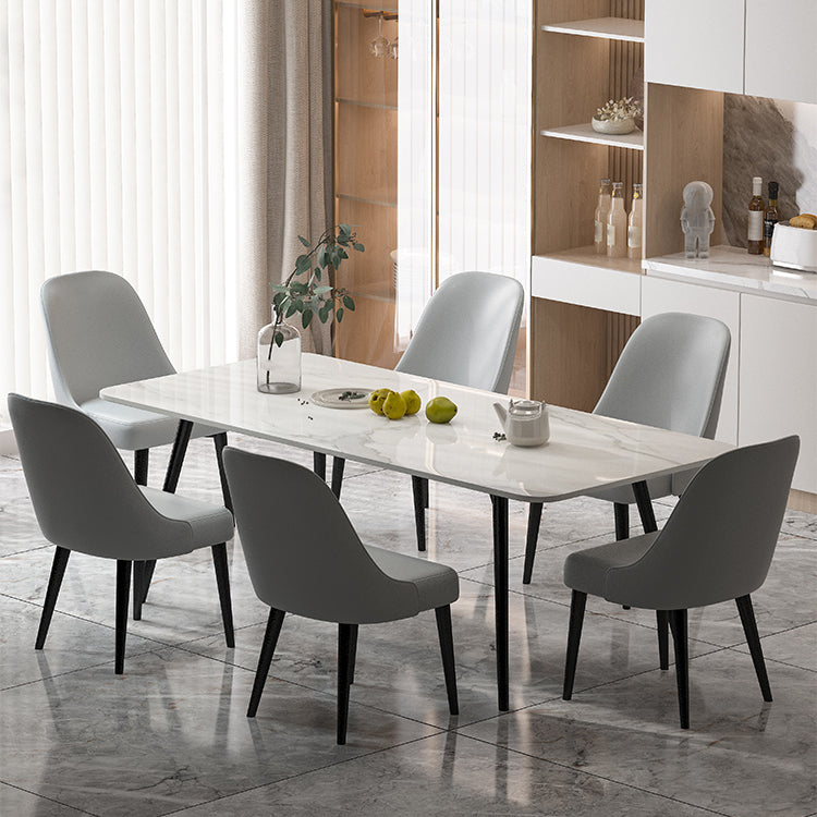 Modern 1/5/7 Pieces Dining Set Rectangle Stone Dining Table for Kitchen Dining Room 7 Pieces: Table, 6 Grey Chairs Clearhalo 'Dining Room Sets' 'Dining Tables & Seating' 'dining_room_set' 'furn' 'furn_dining_room_set' 'Furniture' 'Kitchen & Dining Furniture' 5654824