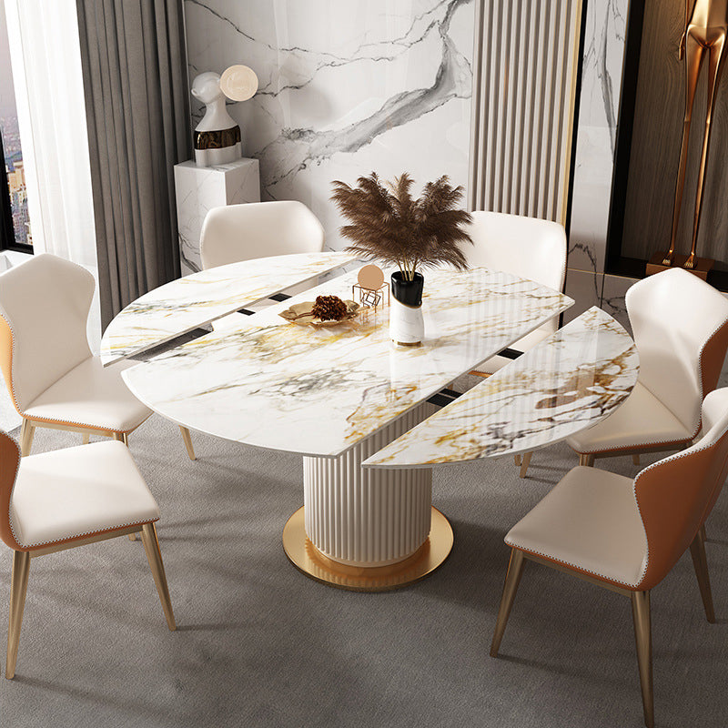 Glam Round Dining Set Stone 1/4/7 Pieces Dining Furniture for Indoor Clearhalo 'Dining Room Sets' 'Dining Tables & Seating' 'dining_room_set' 'furn' 'furn_dining_room_set' 'Furniture' 'Kitchen & Dining Furniture' 5654846