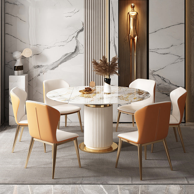 Glam Round Dining Set Stone 1/4/7 Pieces Dining Furniture for Indoor Clearhalo 'Dining Room Sets' 'Dining Tables & Seating' 'dining_room_set' 'furn' 'furn_dining_room_set' 'Furniture' 'Kitchen & Dining Furniture' 5654848
