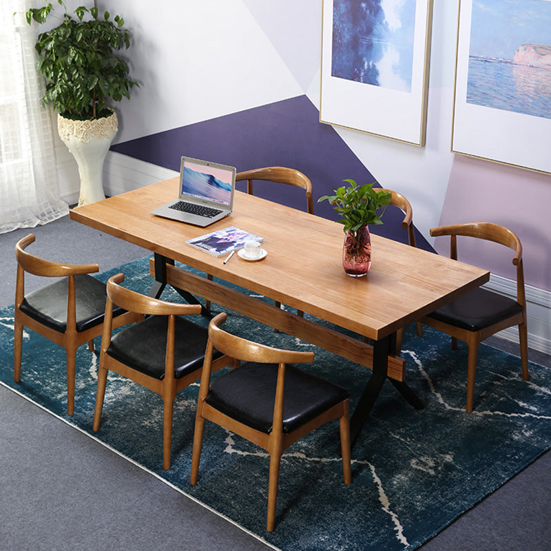 Modern 1/2/3/7 Pieces Dining Set Solid Wood Trestle Indoor Dinette Set 7 Pieces: Table, 6 Chairs Clearhalo 'Dining Room Sets' 'Dining Tables & Seating' 'dining_room_set' 'furn' 'furn_dining_room_set' 'Furniture' 'Kitchen & Dining Furniture' 5654859