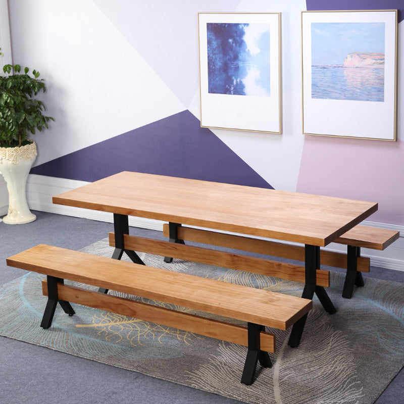 Modern 1/2/3/7 Pieces Dining Set Solid Wood Trestle Indoor Dinette Set 3 Pieces: Table, 2 Benches Clearhalo 'Dining Room Sets' 'Dining Tables & Seating' 'dining_room_set' 'furn' 'furn_dining_room_set' 'Furniture' 'Kitchen & Dining Furniture' 5654864
