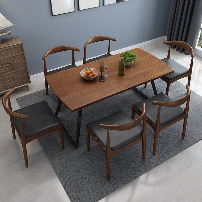 Industrial 1/2/3/5/7 Pieces Dining Set Rectangular Solid Wood Indoor Dinette Set 7 Pieces: Brown Table, 6 Chairs Clearhalo 'Dining Room Sets' 'Dining Tables & Seating' 'dining_room_set' 'furn' 'furn_dining_room_set' 'Furniture' 'Kitchen & Dining Furniture' 5654918