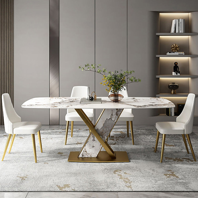 Luxurious Sintered Stone Top Dining Set Rectangular 1/4/5/7 Pieces Dining Room Table Set 5 Pieces: Table, 4 Chairs Clearhalo 'Dining Room Sets' 'Dining Tables & Seating' 'dining_room_set' 'furn' 'furn_dining_room_set' 'Furniture' 'Kitchen & Dining Furniture' 5655010